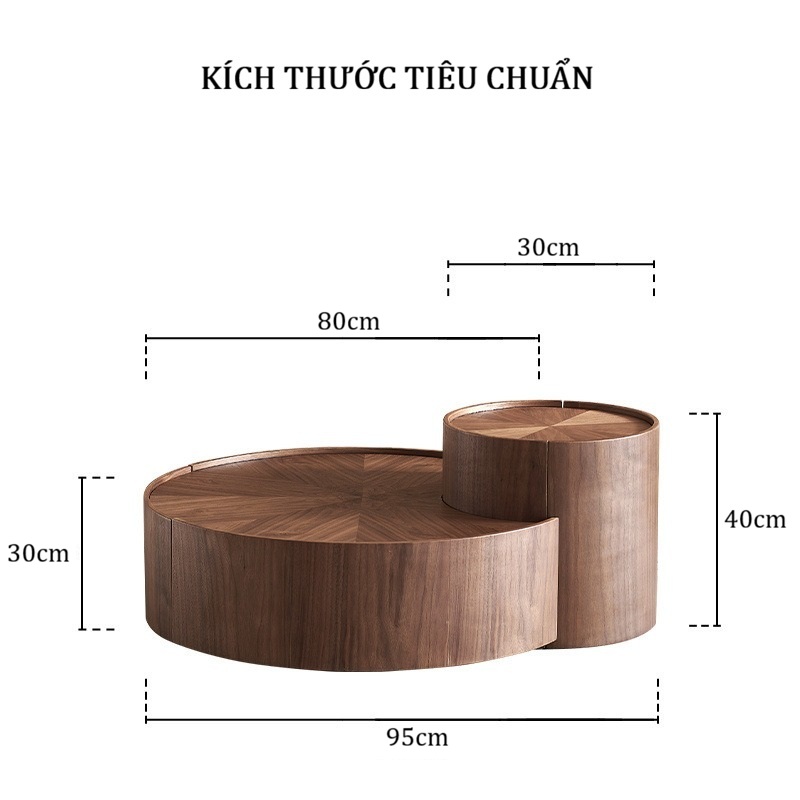 Bàn trà gỗ tròn 2 tầng BT96