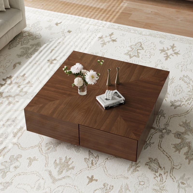 Bàn trà vuông tối giản 4 ngăn BT112