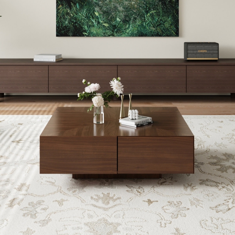 Bàn trà vuông tối giản 4 ngăn BT112