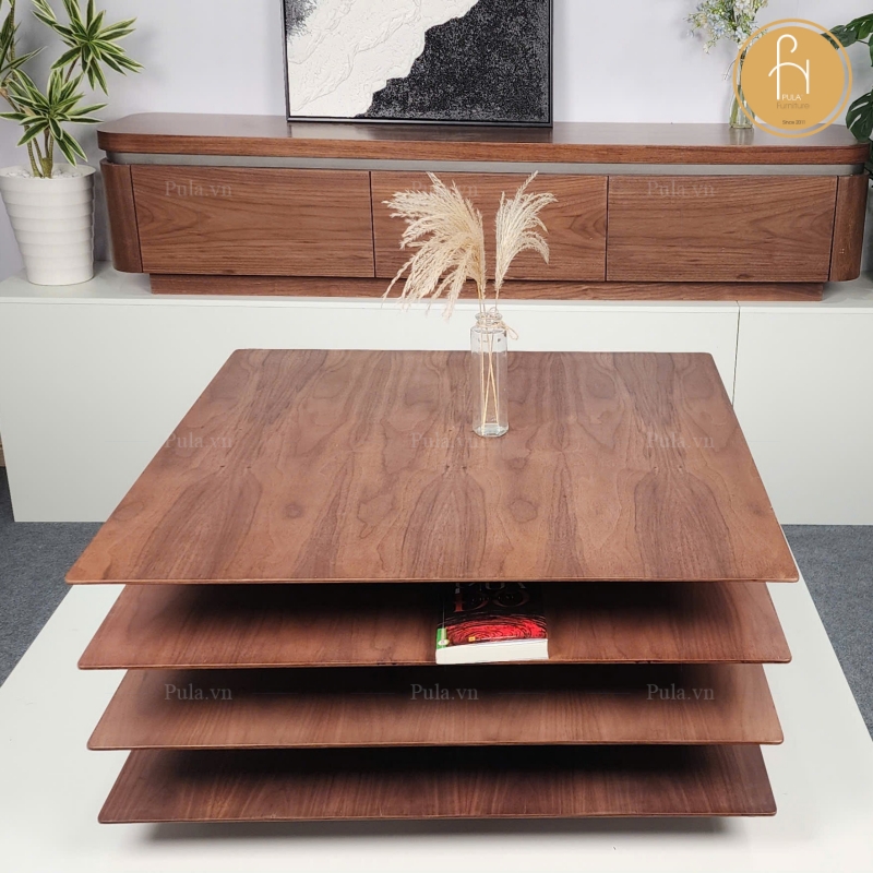 Bàn trà gỗ 4 tầng phong cách Ý BT110