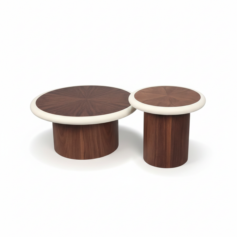 Bộ bàn trà gỗ tròn có viền BT113