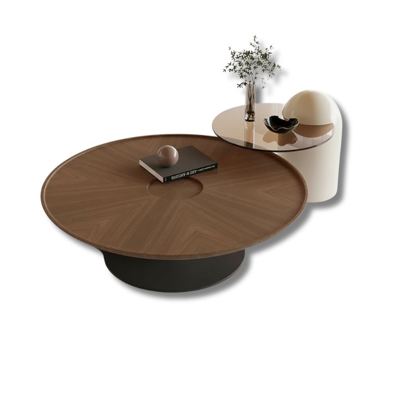 Bàn trà gỗ tròn kèm bàn phụ trứng Pula BT53