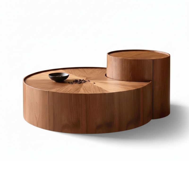 Bàn trà gỗ tròn 2 tầng BT96