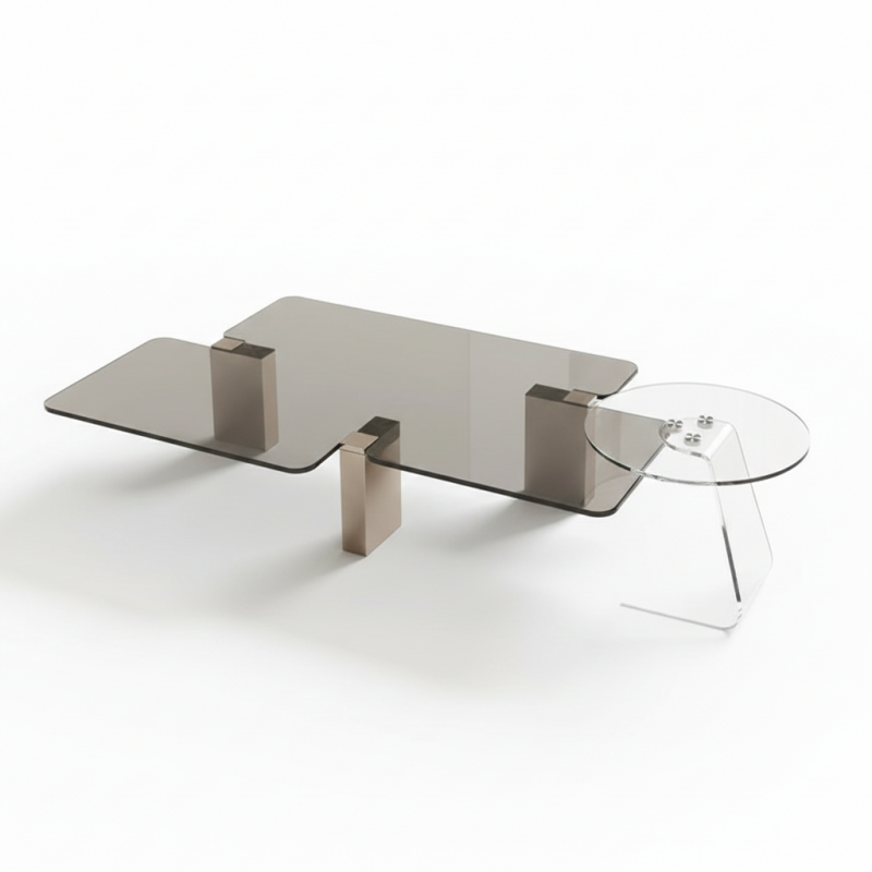 Bàn trà đôi mặt kính nhập khẩu cao cấp Pula BT52