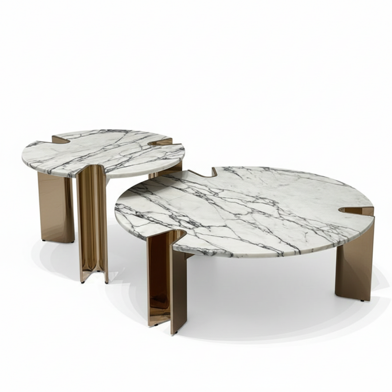 Bộ bàn trà tròn đôi mặt đá Pula BT83