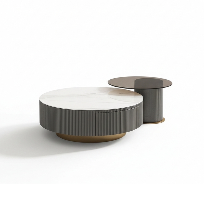 Bàn trà đôi mặt đá và kính nhập khẩu Pula BT06