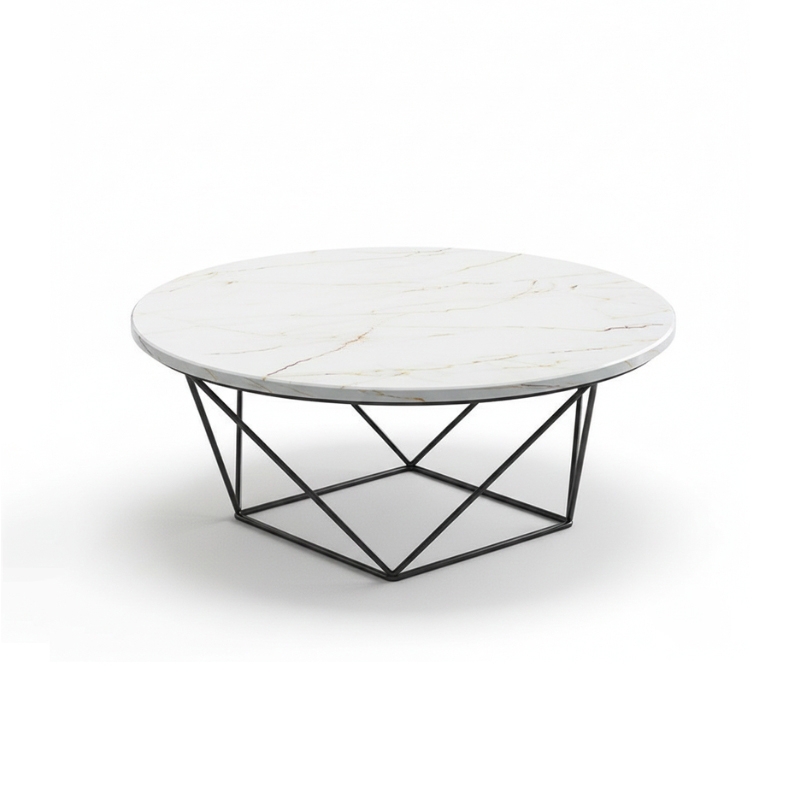 Bàn trà tròn mặt đá chân sắt Pula BT02