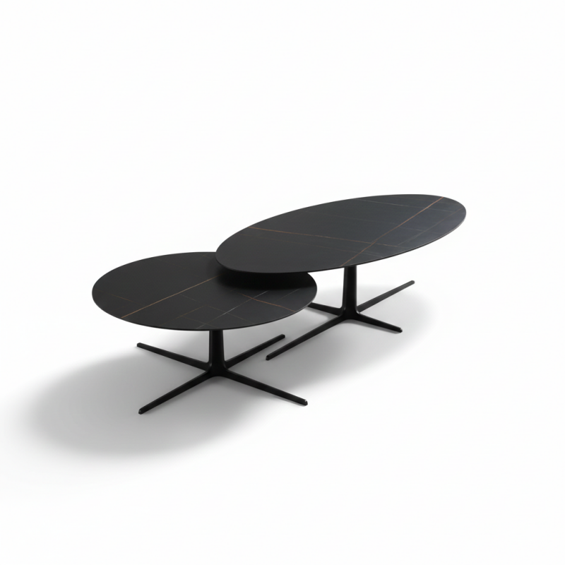 Bàn trà đôi mặt đá hình tròn và elip Pula BT05