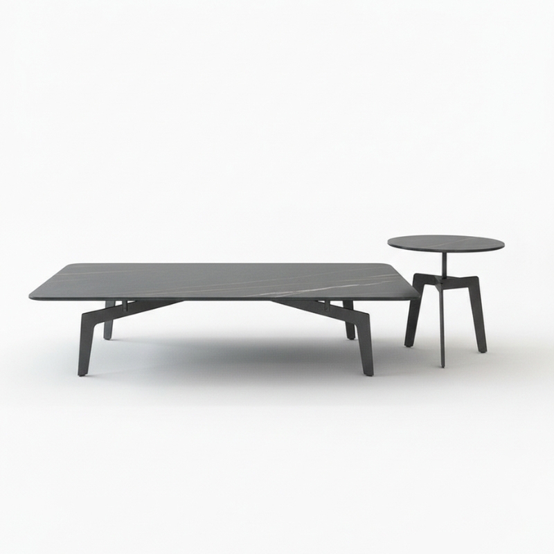 Bàn trà chân sắt mặt đá chữ nhật Pula BT17