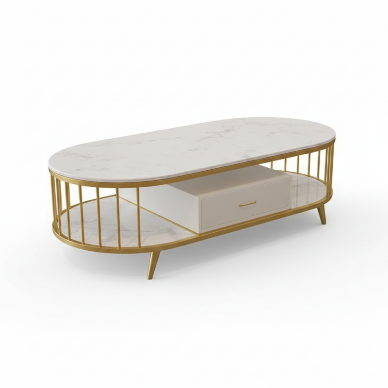 Bàn trà oval 2 tầng mặt đá Pula BT20