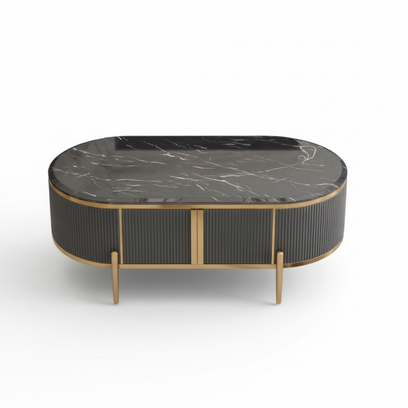 Bàn trà mặt đá chân mạ PVD có hộc chứa đồ Pula BT21