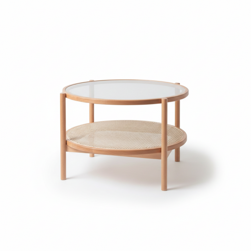 Bàn trà 2 tầng mặt kính sóng Pula BT22