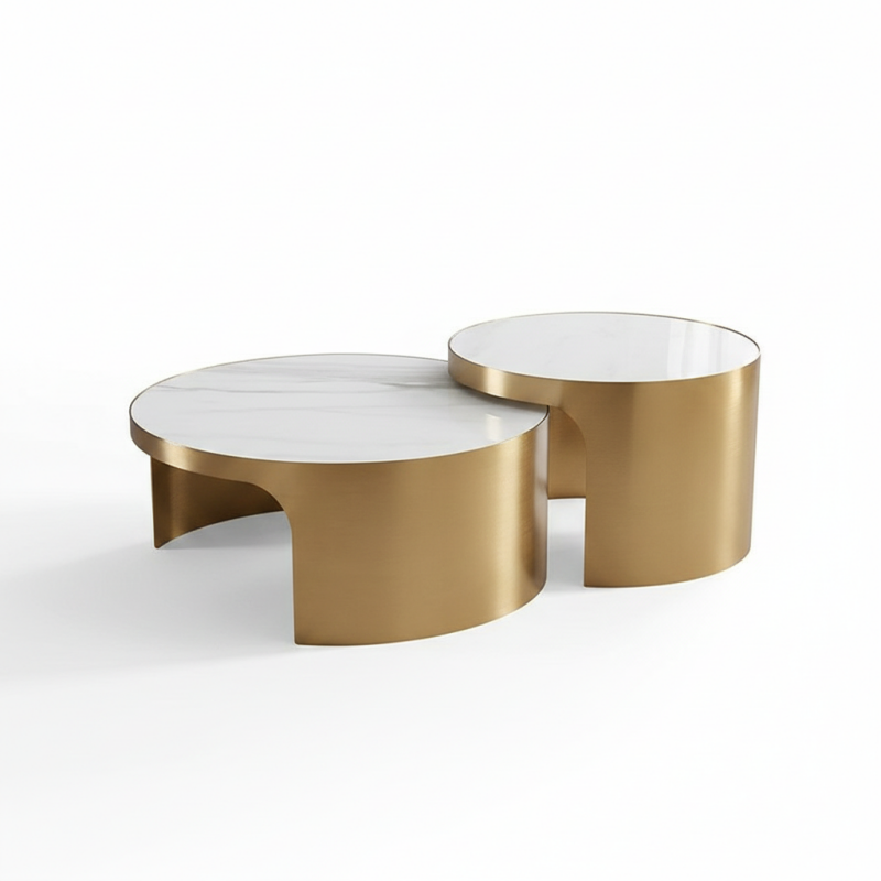 Bàn trà đôi mặt đá viền mạ PVD Pula BT26