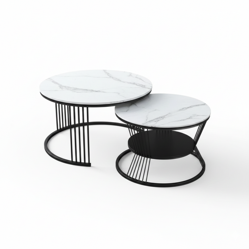 Bàn trà đôi mặt đá chân sắt Pula BT50