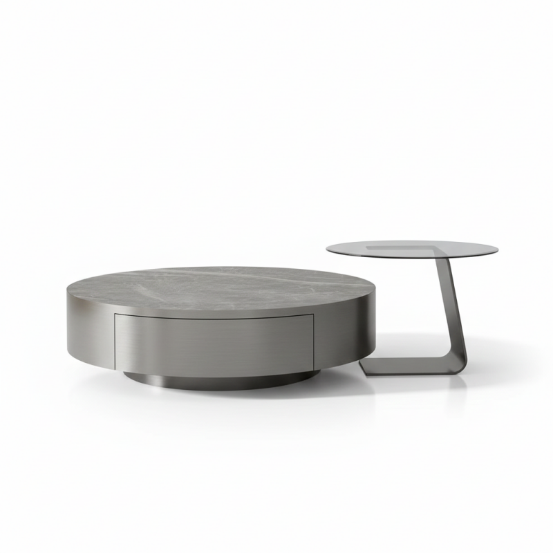 Bộ bàn trà inox tròn đá phiến Pula BT36