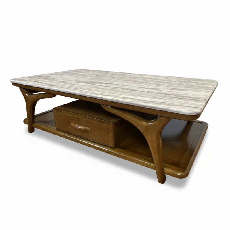 Bàn trà chân gỗ mặt đá nhập khẩu Pula BT60