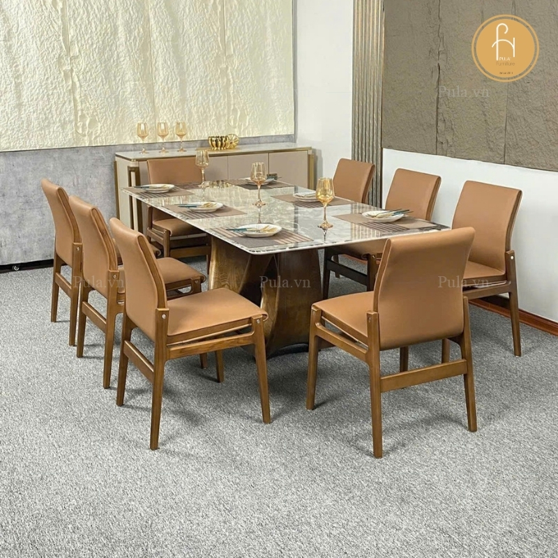 Bộ bàn ăn mặt đá nhập khẩu 8 ghế BGA49