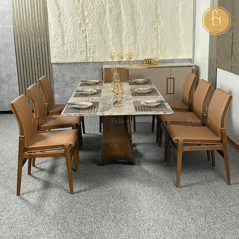 Bộ bàn ăn mặt đá nhập khẩu 8 ghế BGA49