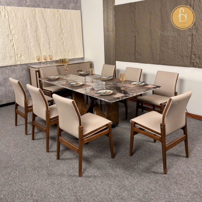 Bộ bàn ăn mặt đá nhập khẩu 8 ghế BGA49