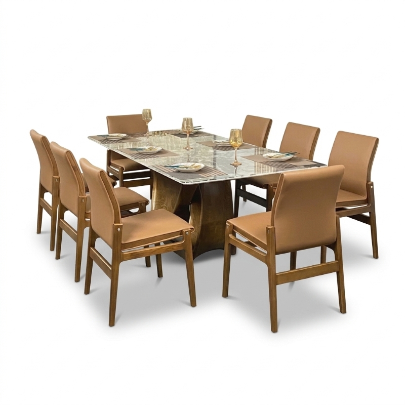 Bộ bàn ăn mặt đá nhập khẩu 8 ghế BGA49