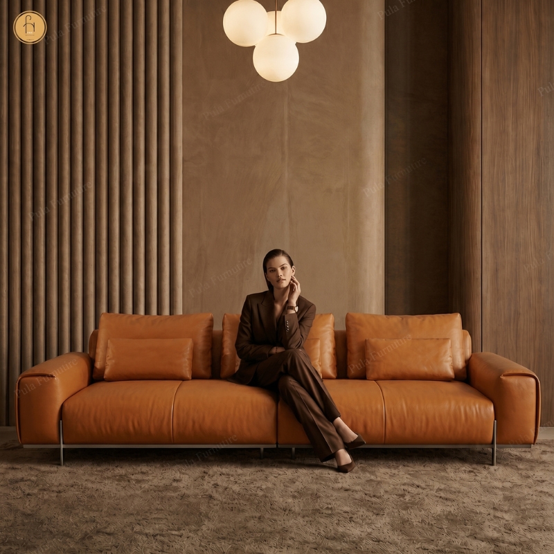 Sofa bọc da bò thiết kế hiện đại Volante (V105)