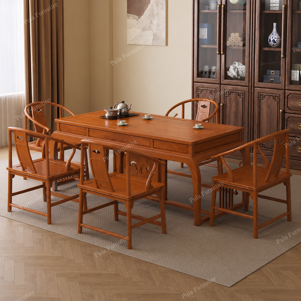 Bộ bàn trà Minh Thức 6 món gỗ Hương TD07